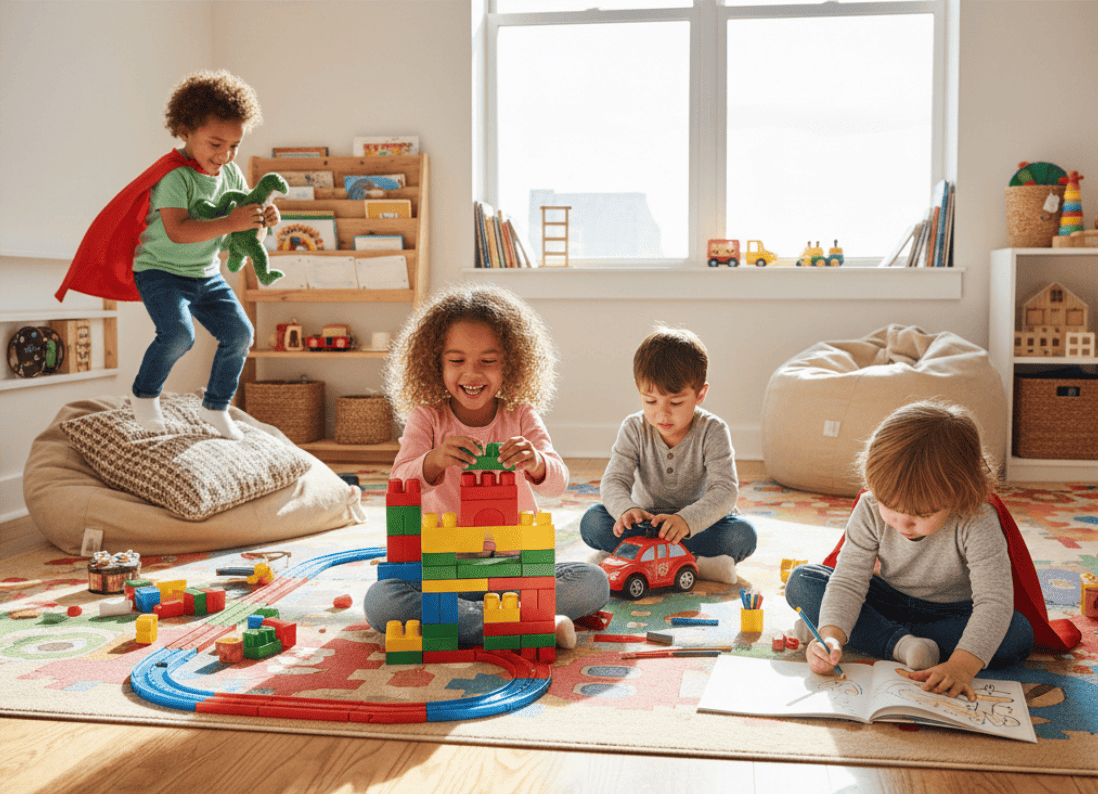 Obraz pokazujący dzieci bawiące się zabawkami