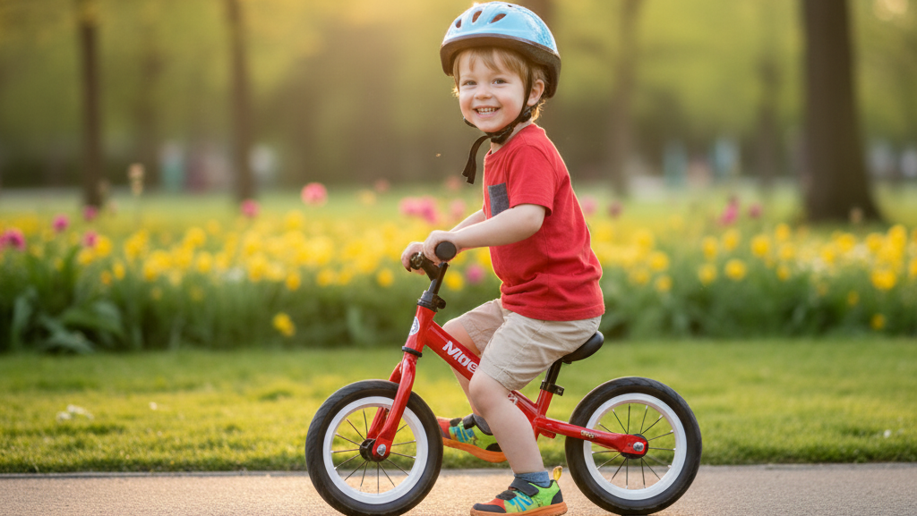 Obraz pokazujący dziecko jeżdżące na rowerku